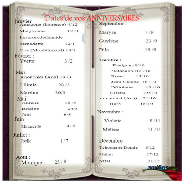 AGENDA ANNIVERSAIRES 